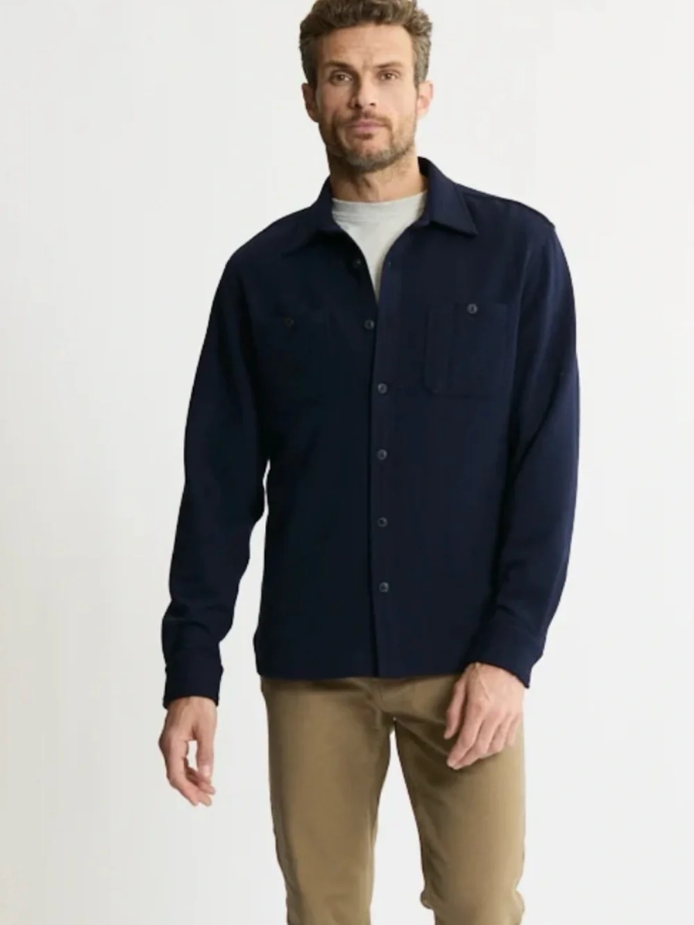 Men's Navy Lightweight Button-Front Shirt Jacket